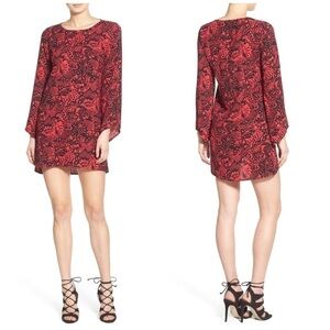 Leith Print Bell Sleeve Shift Dress High Low Small